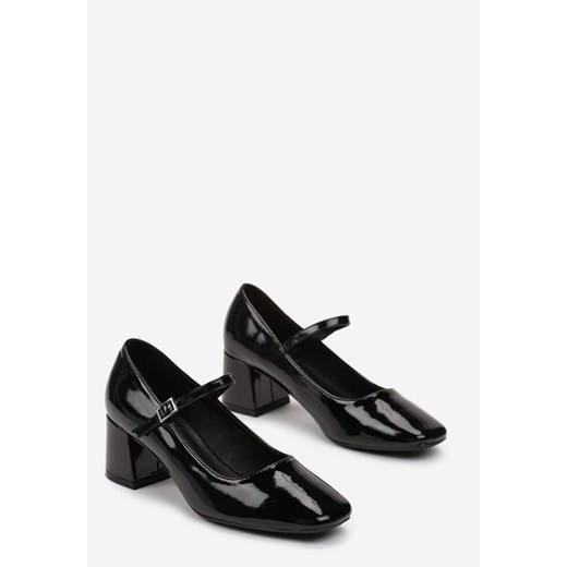 Born2be czółenka czarne z kwadratowym noskiem z niskim obcasem eleganckie z klamrą