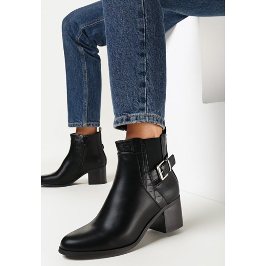 Botki Born2be czarne na zamek eleganckie na obcasie 
