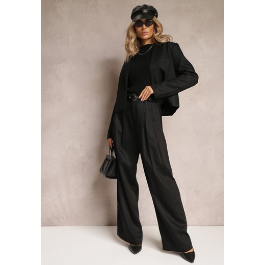 Czarne Szerokie Spodnie High Waist z Kieszeniami Keanne ze sklepu Renee odzież w kategorii Spodnie damskie - zdjęcie 162637037