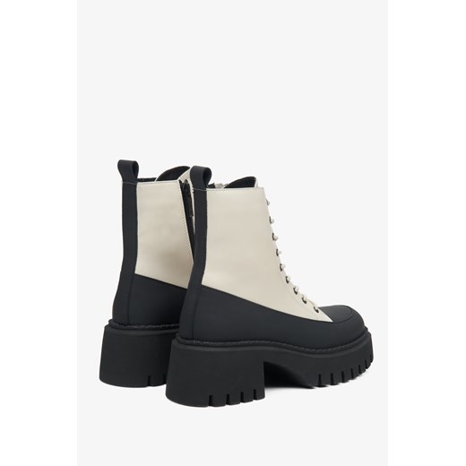 Botki Estro na obcasie sznurowane ze skóry 