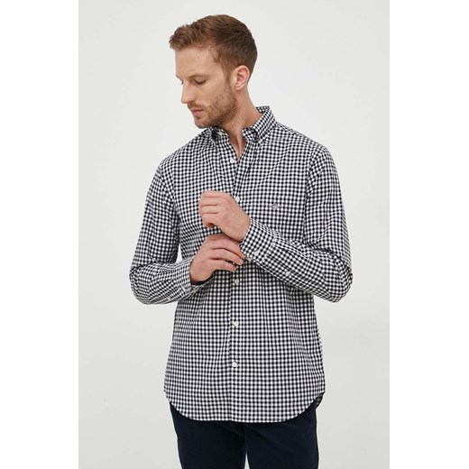 Gant koszula bawełniana męska kolor czarny regular z kołnierzykiem button-down ze sklepu ANSWEAR.com w kategorii Koszule męskie - zdjęcie 162702649