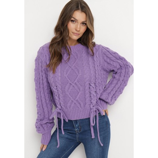 Fioletowy Klasyczny Sweter ze Ściągaczami i Ozdobnym Sznurowaniem Nabira ze sklepu Born2be Odzież w kategorii Swetry damskie - zdjęcie 162705067