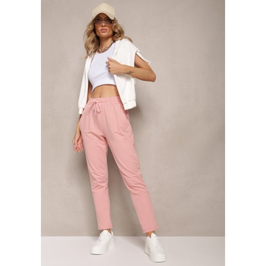 Różowe Spodnie Dresowe z Bawełny Steviana ze sklepu Renee odzież w kategorii Spodnie damskie - zdjęcie 162705298