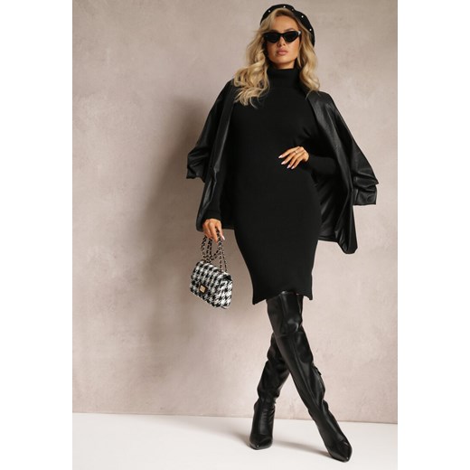 Czarna Klasyczna Basic Sukienka Midi Sweterkowa z Golfem Abele ze sklepu Renee odzież w kategorii Sukienki - zdjęcie 162715848