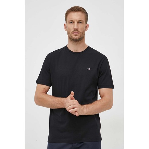 Gant t-shirt bawełniany kolor czarny gładki ze sklepu ANSWEAR.com w kategorii T-shirty męskie - zdjęcie 162717195