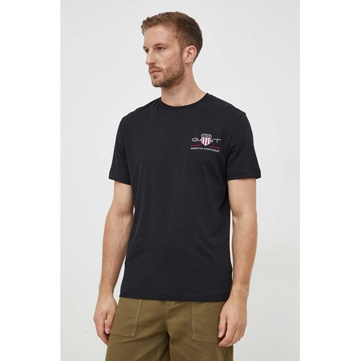 Gant t-shirt bawełniany kolor czarny z aplikacją ze sklepu ANSWEAR.com w kategorii T-shirty męskie - zdjęcie 162717215