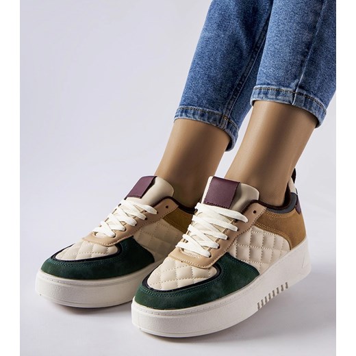 Bezowo-zielone sneakersy na platformie Celso ze sklepu gemre w kategorii Buty sportowe damskie - zdjęcie 162717299