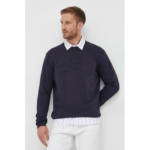 Gant bluza bawełniana męska kolor granatowy z aplikacją ze sklepu ANSWEAR.com w kategorii Bluzy męskie - zdjęcie 162720875