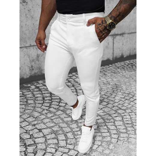 Spodnie męskie chino materiałowe białe OZONEE O/1000Z ze sklepu ozonee.pl w kategorii Spodnie męskie - zdjęcie 162722458