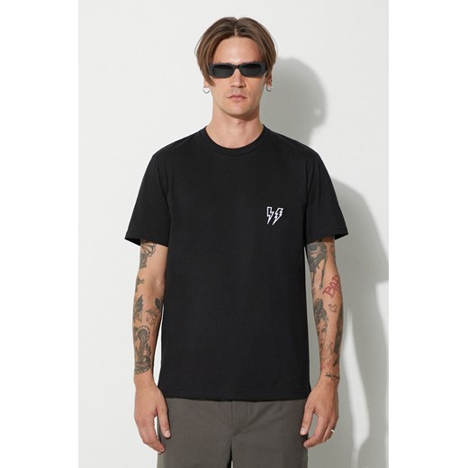 Neil Barett t-shirt bawełniany SLIM DOUBLE BOLT kolor czarny z aplikacją PBJT218.V500C.1118 ze sklepu PRM w kategorii T-shirty męskie - zdjęcie 162726049