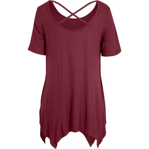 Długi shirt z dłuższymi bokami, krótki rękaw 36/38 okazja bonprix