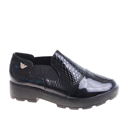 Czarne dziewczęce wsuwane półbuty /E1-2 14955 T039/ ze sklepu Pantofelek24.pl w kategorii Półbuty dziecięce - zdjęcie 162730619