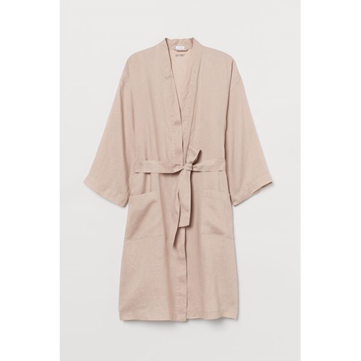 H & M - Szlafrok ze spranego lnu - Beżowy H & M S/M H&M