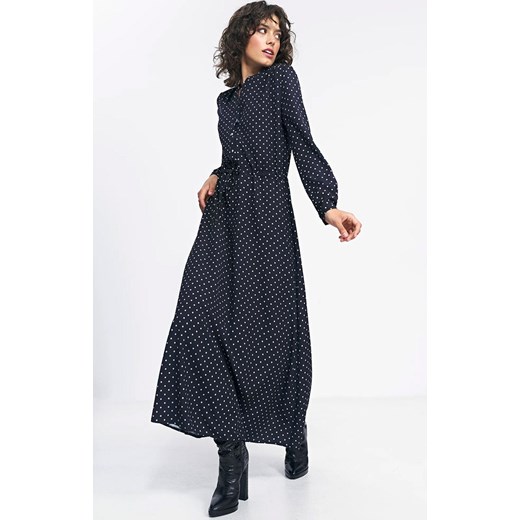 Długa czarna sukienka w grochy S230, Kolor czarny, Rozmiar 34, Nife ze sklepu Primodo w kategorii Sukienki - zdjęcie 162735667
