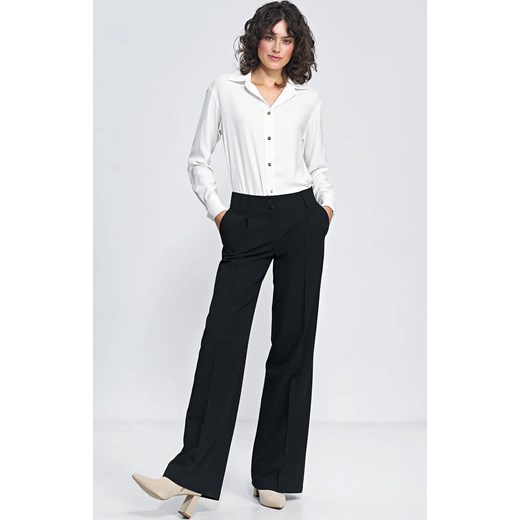 Spodnie wide leg w czarną jodełkę SD82, Kolor czarny, Rozmiar 38, Nife ze sklepu Primodo w kategorii Spodnie damskie - zdjęcie 162735677
