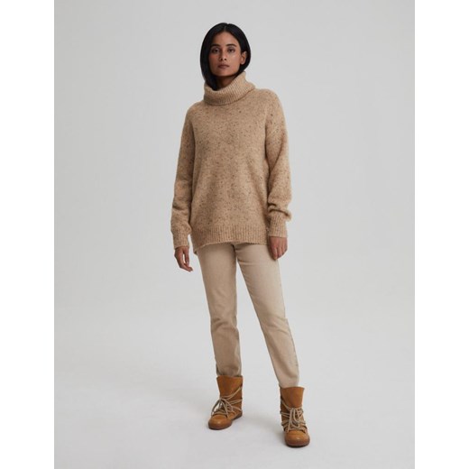 Sweter damski Diverse beżowy z golfem casual