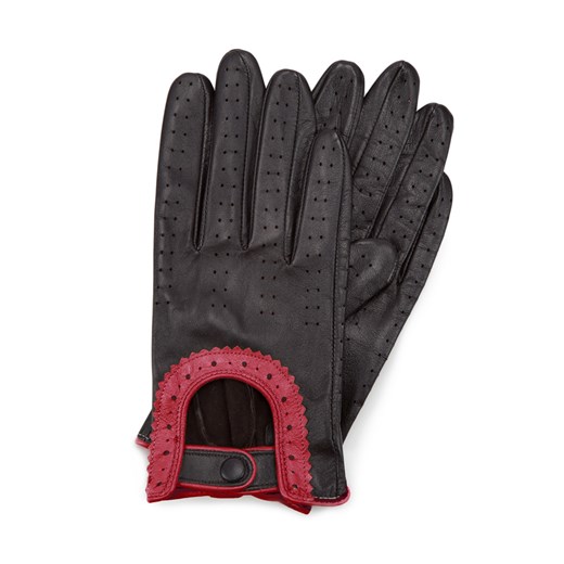 Damskie rękawiczki skórzane samochodowe czarno-czerwone ze sklepu WITTCHEN w kategorii Rękawiczki damskie - zdjęcie 162736216