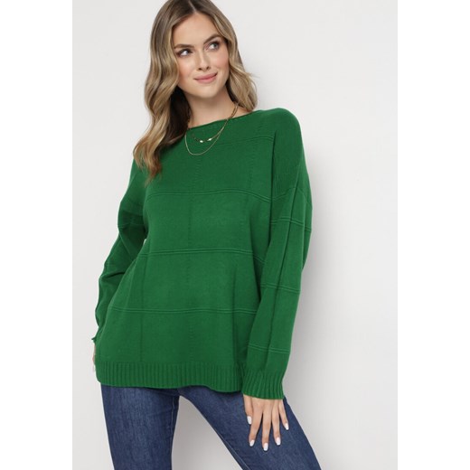 Zielony Sweter z Długim Rękawem o Klasycznym Kroju Blitesa ze sklepu Born2be Odzież w kategorii Swetry damskie - zdjęcie 162741926