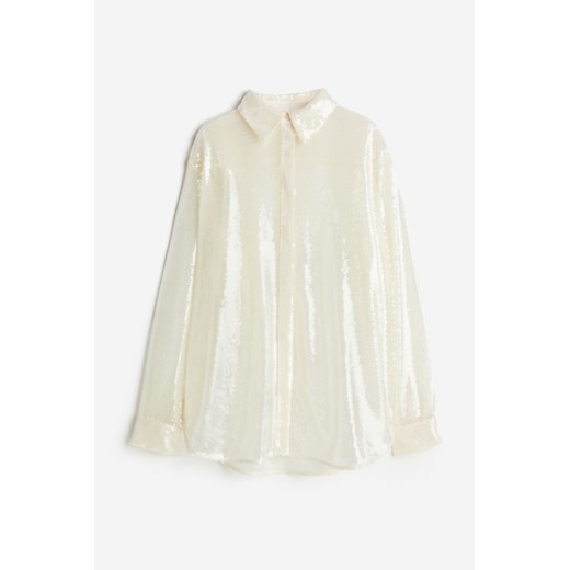 H & M - Bluzka oversize z cekinami - Biały H & M M H&M