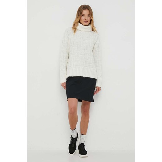 Tommy Hilfiger sweter z domieszką wełny damski kolor beżowy ciepły z golfem Tommy Hilfiger XL ANSWEAR.com