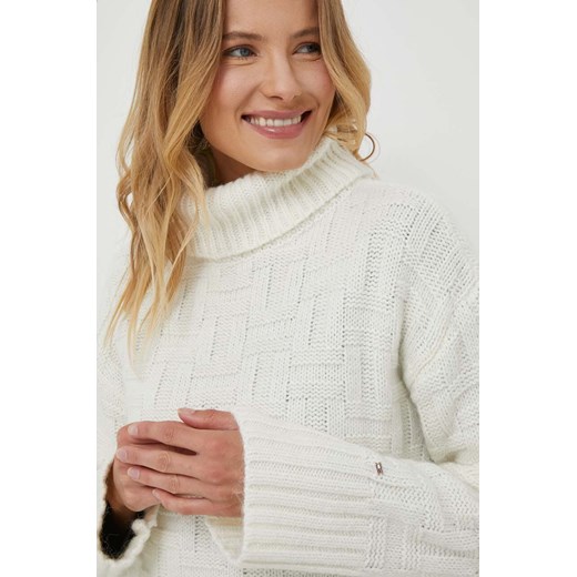 Tommy Hilfiger sweter z domieszką wełny damski kolor beżowy ciepły z golfem Tommy Hilfiger XS ANSWEAR.com