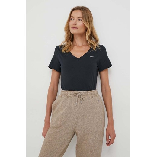 Gant t-shirt bawełniany kolor czarny ze sklepu ANSWEAR.com w kategorii Bluzki damskie - zdjęcie 162747576
