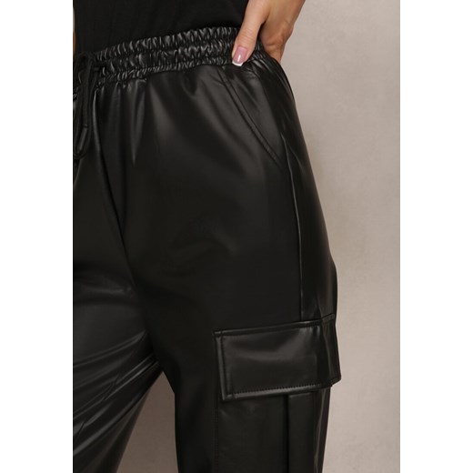 Czarne Szerokie Spodnie High Waist w Stylu Cargo z Gumką w Pasie i Kieszeniami Renee XL/XXL okazja Renee odzież