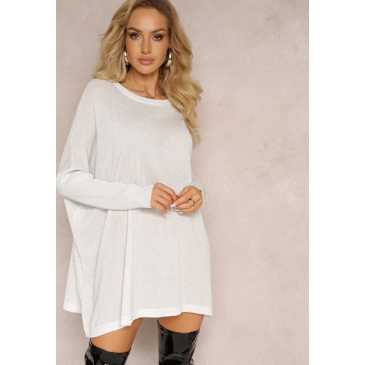 Biały Sweter Oversize z Delikatną Złotą Nitką Felhana ze sklepu Renee odzież w kategorii Swetry damskie - zdjęcie 162752457