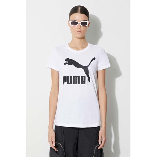 Puma t-shirt bawełniany Classic Logo Tee kolor biały 530076.02-BIALY ze sklepu PRM w kategorii Bluzki damskie - zdjęcie 162757709
