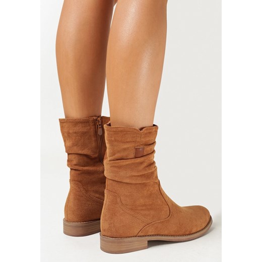 Brązowe Botki z Marszczoną Cholewką do Połowy Łydki Angelitesa 36 okazyjna cena born2be.pl