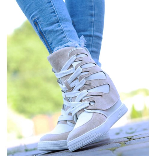 Biało beżowe trampki sneakersy na koturnie Seastar /G6-2 14902 T937/ ze sklepu Pantofelek24.pl w kategorii Trampki damskie - zdjęcie 162773307