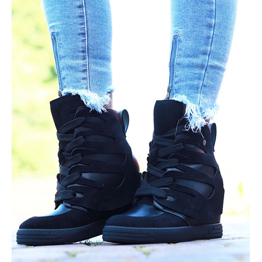 Czarne trampki sneakersy na koturnie Seastar /G12-3 14901 T937/ ze sklepu Pantofelek24.pl w kategorii Buty sportowe damskie - zdjęcie 162773315