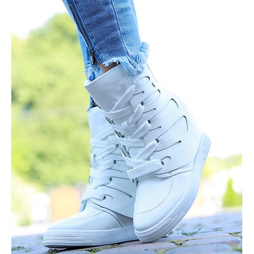 Białe trampki sneakersy na koturnie Seastar /F6-2 14900 T937/ ze sklepu Pantofelek24.pl w kategorii Buty sportowe damskie - zdjęcie 162773366