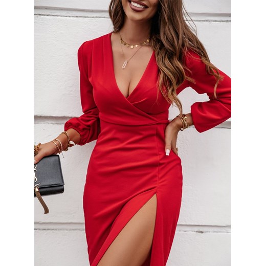 Sukienka Pakuten kopertowa midi elegancka z dekoltem w literę v