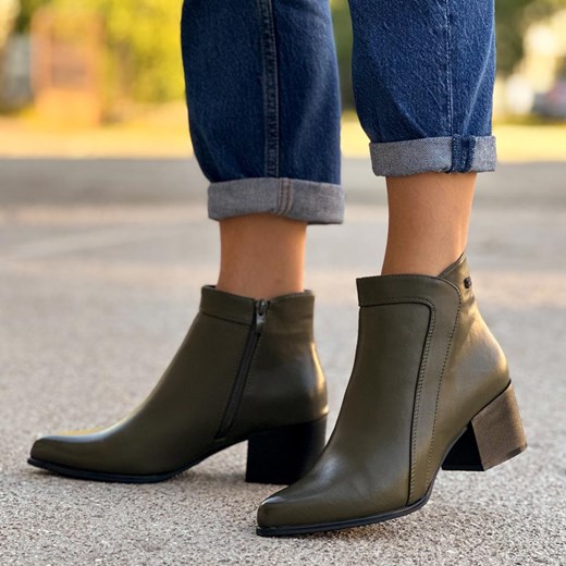 Oliwkowe ze skóry eko botki damskie na obcasie SERGIO LEONE BT633 Sergio Leone 40 suzana.pl