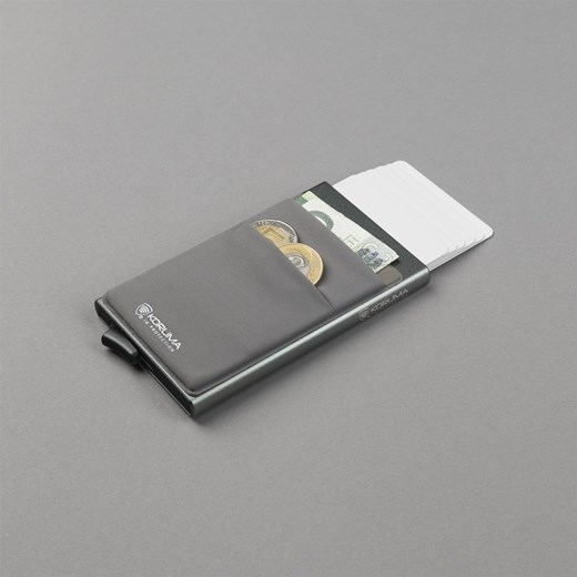 Aluminiowy portfel z wysuwanymi kartami i ochroną kart zbliżeniowych (ciemny szary) ze sklepu Koruma ID Protection w kategorii Etui - zdjęcie 162782889