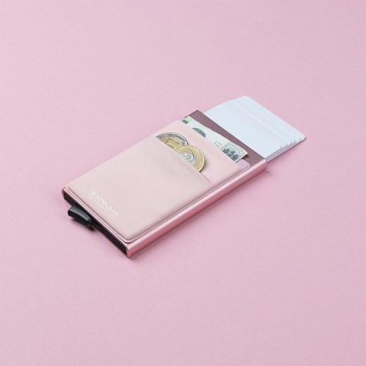 Aluminiowy portfel z wysuwanymi kartami i ochroną kart zbliżeniowych (Różowy) ze sklepu Koruma ID Protection w kategorii Etui - zdjęcie 162783165