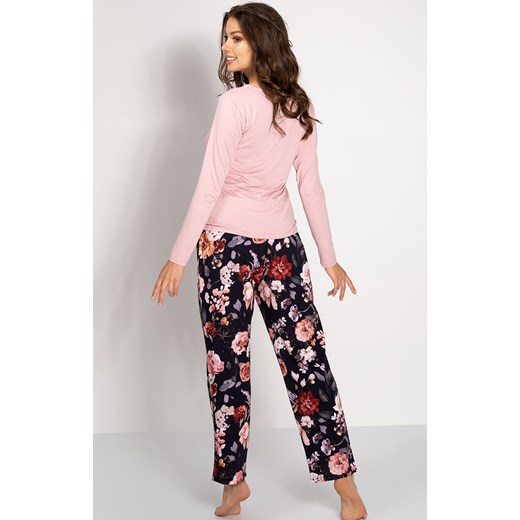 Piżama damska dwuczęściowa z kwiatowym wzorem Chance, Kolor różowo-granatowy, Rozmiar S, Momenti per me ze sklepu Intymna w kategorii Piżamy damskie - zdjęcie 162791695