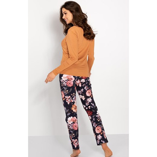 Piżama damska dwuczęściowa z kwiatowym wzorem Marie, Kolor karmelowy-wzór, Rozmiar S, Momenti per me ze sklepu Intymna w kategorii Piżamy damskie - zdjęcie 162791709