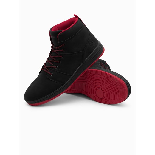 Buty męskie ocieplane sneakersy za kostkę - czarne V2 OM-FOSH-0123 ze sklepu ombre w kategorii Buty zimowe męskie - zdjęcie 162798405
