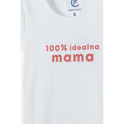 Bawełniany t-shirt damski biały - 100% idealna mama Family Concept By 5.10.15. S okazja 5.10.15