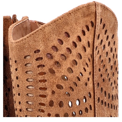Skórzane kowbojki ażurowe - EQUISITE 1229 KARMELOWE Exquisite Shoes 40 Tymoteo.pl - sklep obuwniczy