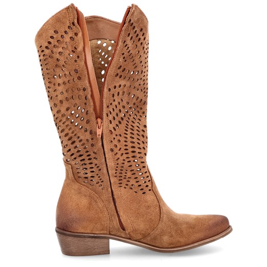 Skórzane kowbojki ażurowe - EQUISITE 1229 KARMELOWE Exquisite Shoes 37 Tymoteo.pl - sklep obuwniczy