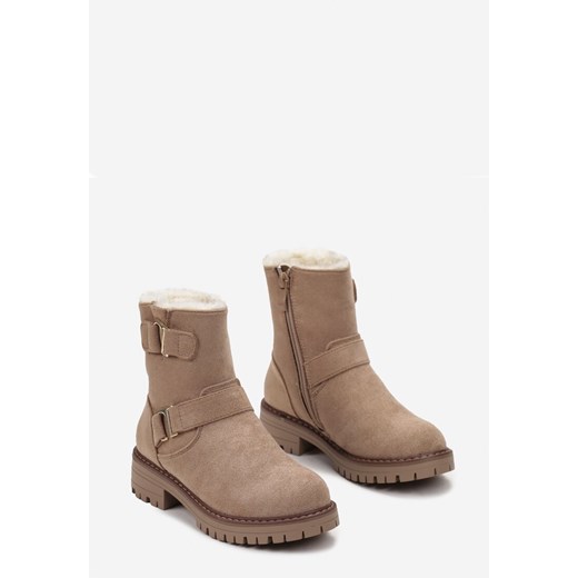 Beżowe Botki z Ozdobnymi Klamerkami Nuniame 27 wyprzedaż born2be.pl