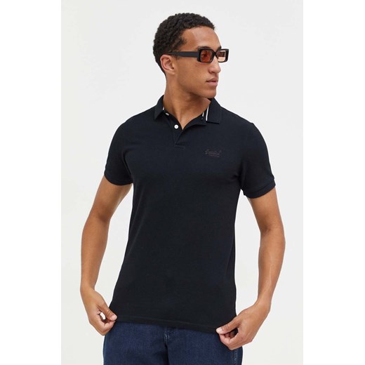 Superdry polo bawełniane kolor czarny gładki ze sklepu ANSWEAR.com w kategorii T-shirty męskie - zdjęcie 162829636