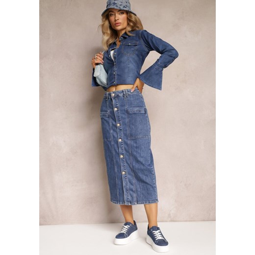 Niebieska Jeansowa Spódnica Midi Zapinana na Guziki Mimmera ze sklepu Renee odzież w kategorii Spódnice - zdjęcie 162830259