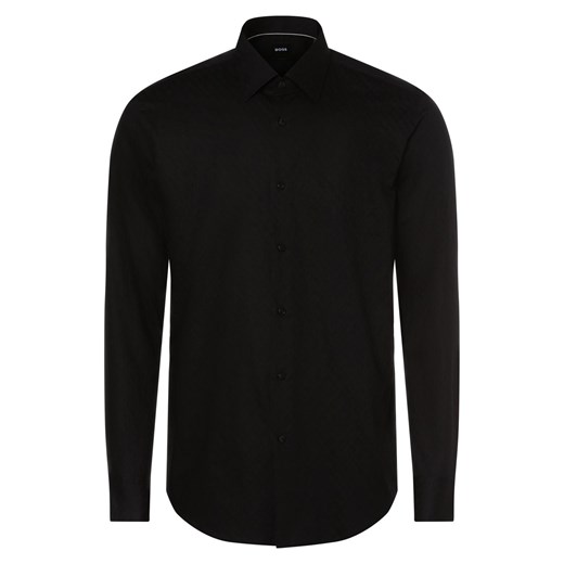 BOSS Koszula męska Mężczyźni Slim Fit Bawełna czarny wzorzysty ze sklepu vangraaf w kategorii Koszule męskie - zdjęcie 162832467