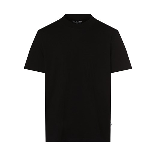 Selected T-shirt męski Mężczyźni Bawełna czarny jednolity ze sklepu vangraaf w kategorii T-shirty męskie - zdjęcie 162832526
