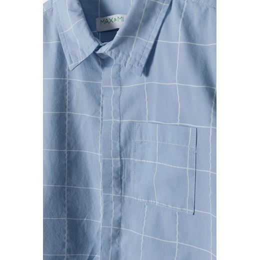 Niebieska koszula dla chłopca z krótkim rękawem w kratkę Max & Mia By 5.10.15. 92 promocyjna cena 5.10.15