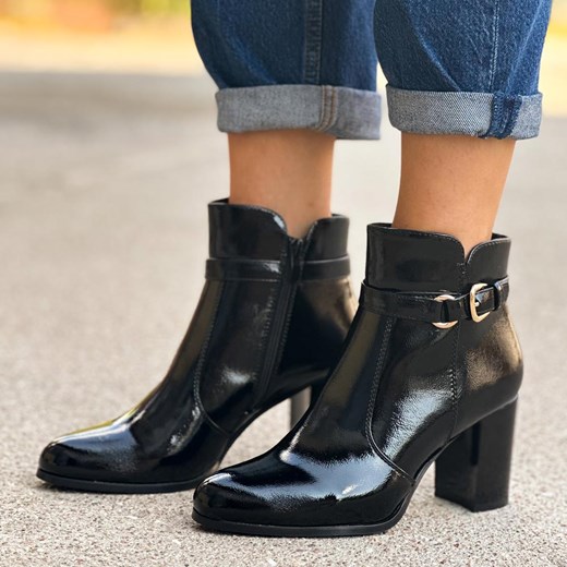 Czarne lakierowane botki damskie słupek SERGIO LEONE BT324 Sergio Leone 40 suzana.pl